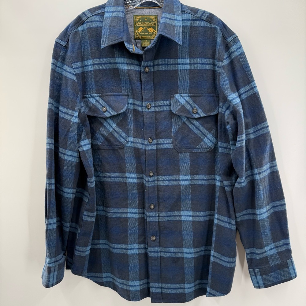 Anchorage Expedition Brand Shirt Men's LARGE Blue Plaid Flannel Button Up